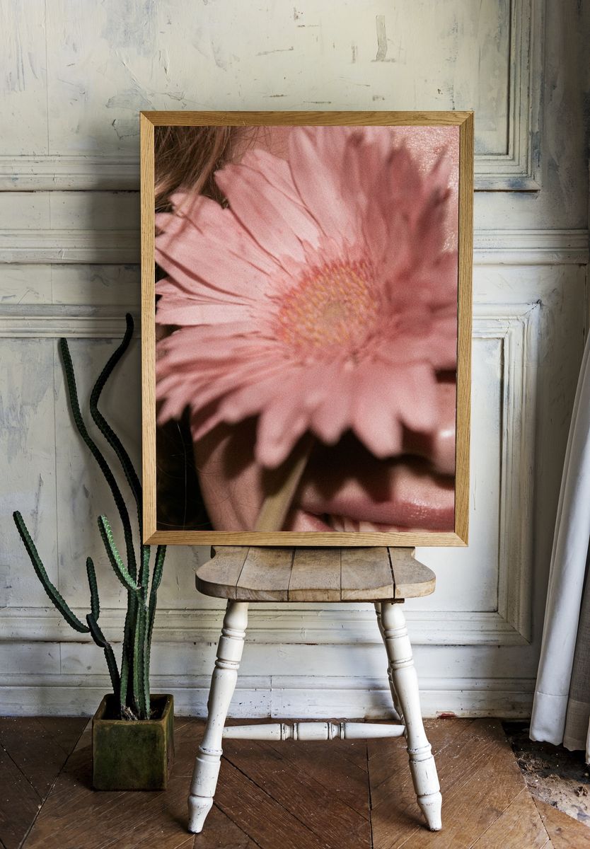 Pink Flower Face Close-Up Photography Poster. room preview