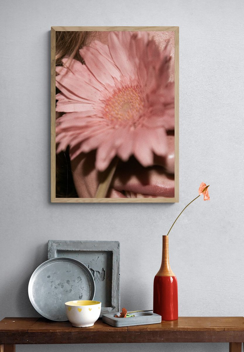 Pink Flower Face Close-Up Photography Poster. — room view 3
