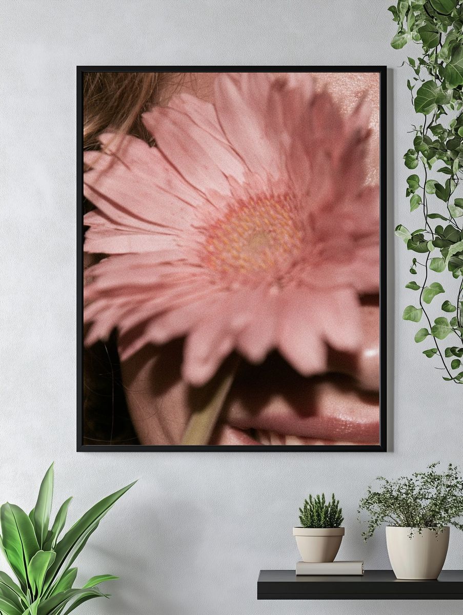 Pink Flower Face Close-Up Photography Poster. — room view 4