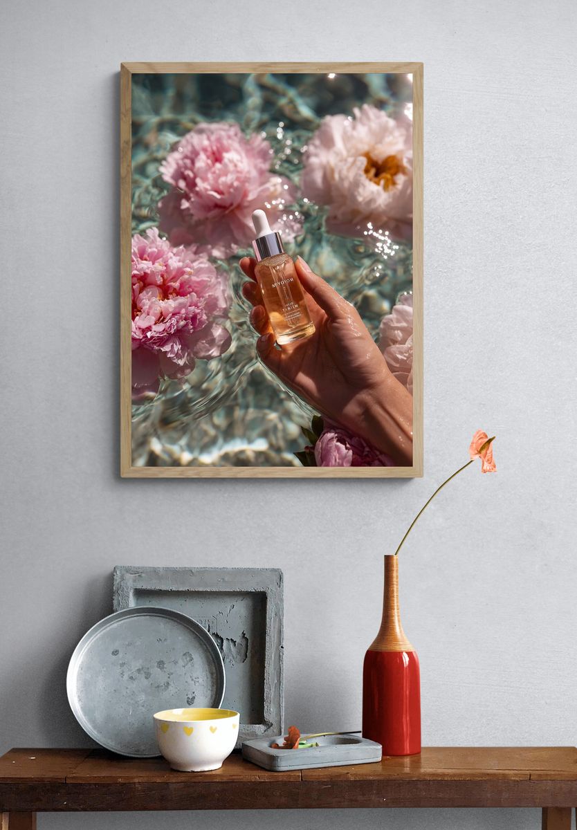 Floating Peonies Beauty Photography Poster. — room view 3
