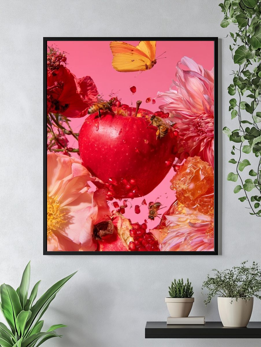 Pink Floral Apple Still Life Poster. — room view 4