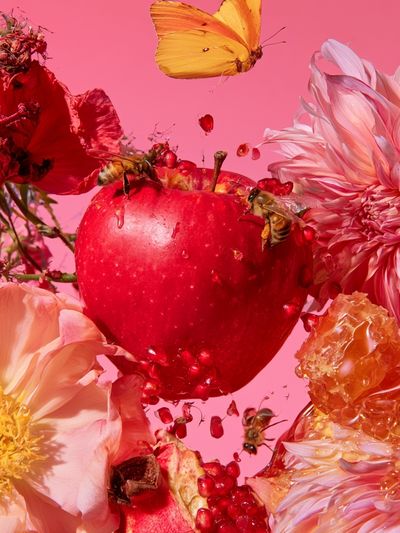 Pink Floral Apple Still Life Poster.