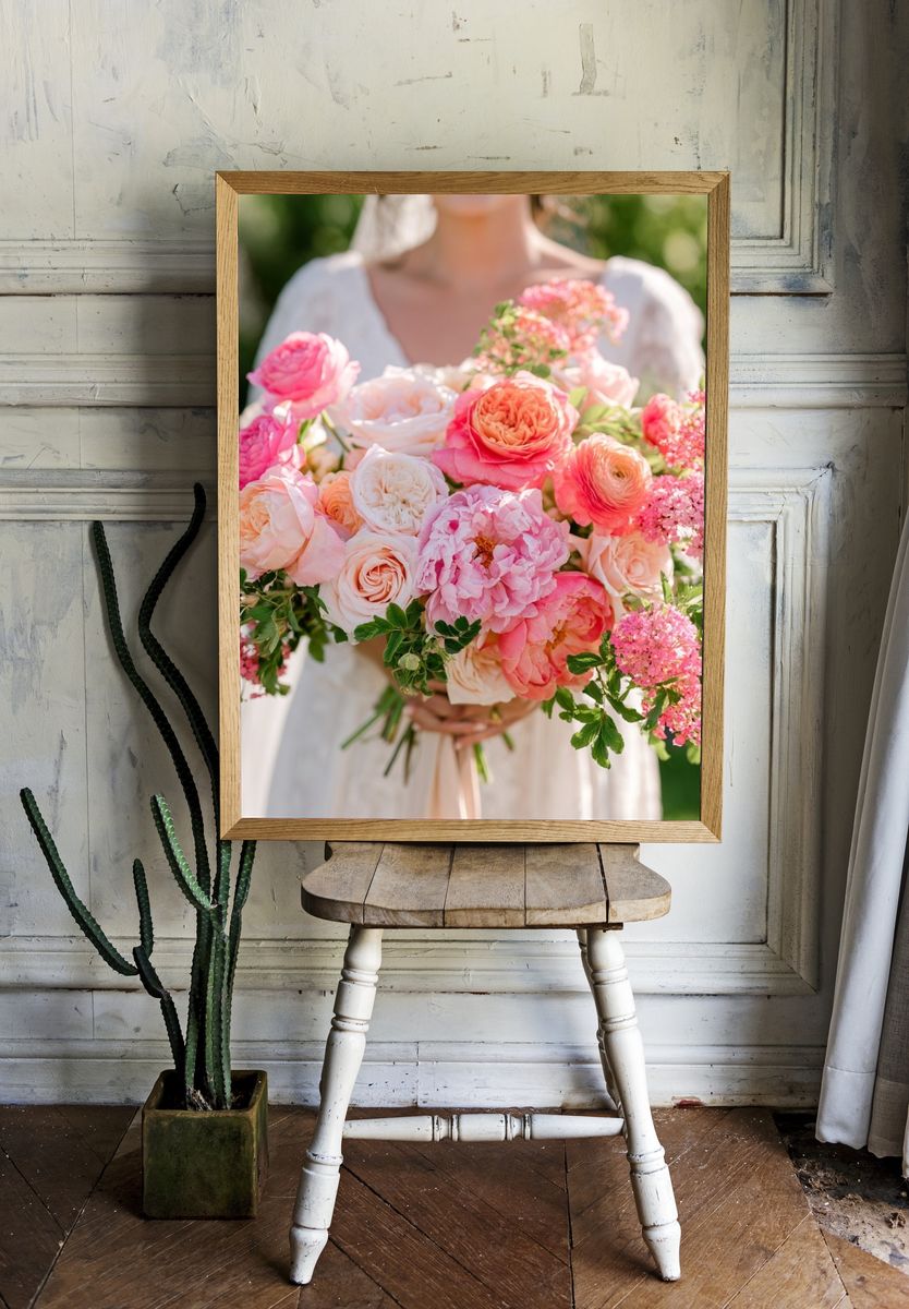 Pink Floral Bouquet Photography Poster. room preview