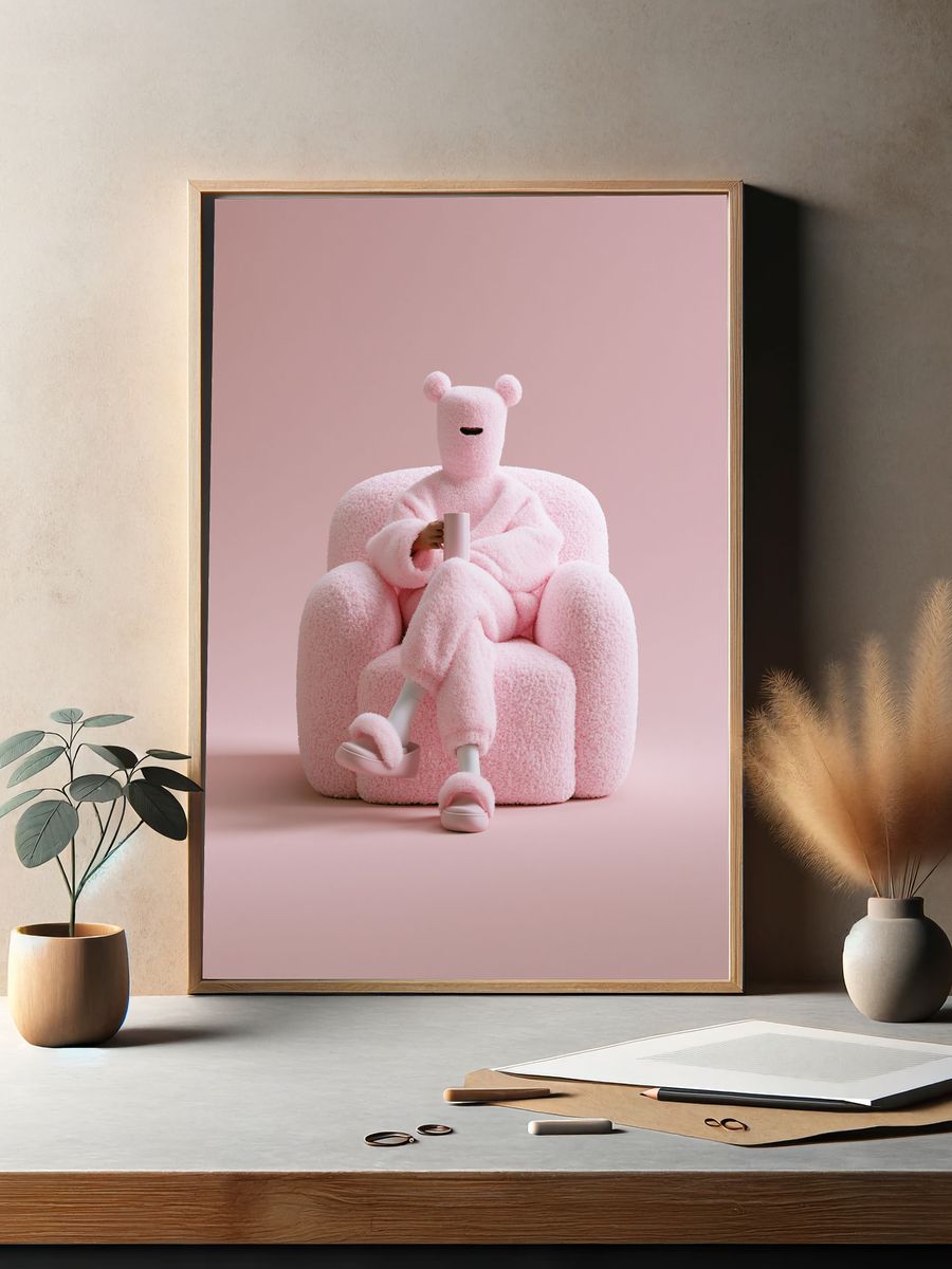 Pink Plush Figure Photography Poster. — room view 2