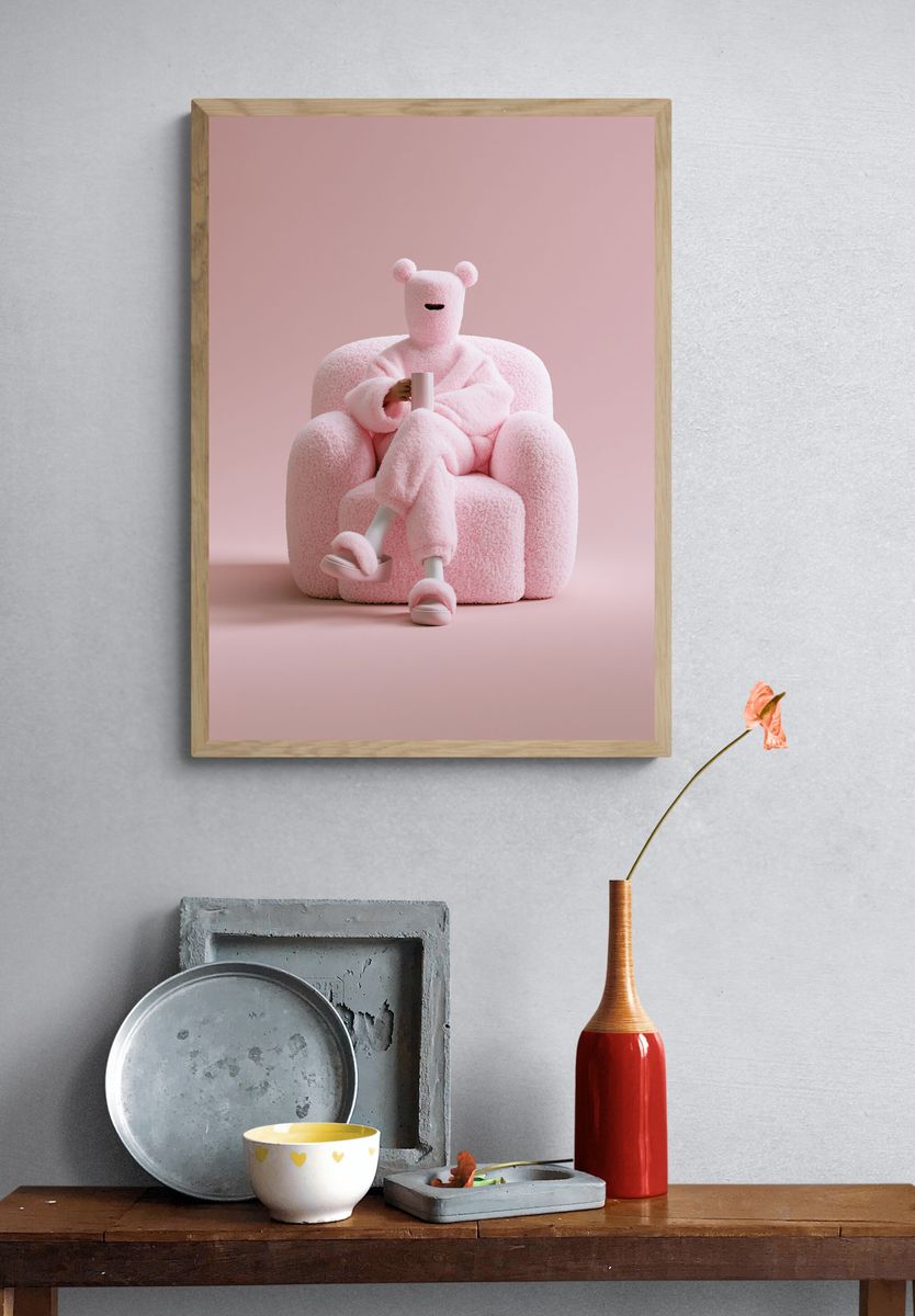 Pink Plush Figure Photography Poster. — room view 3