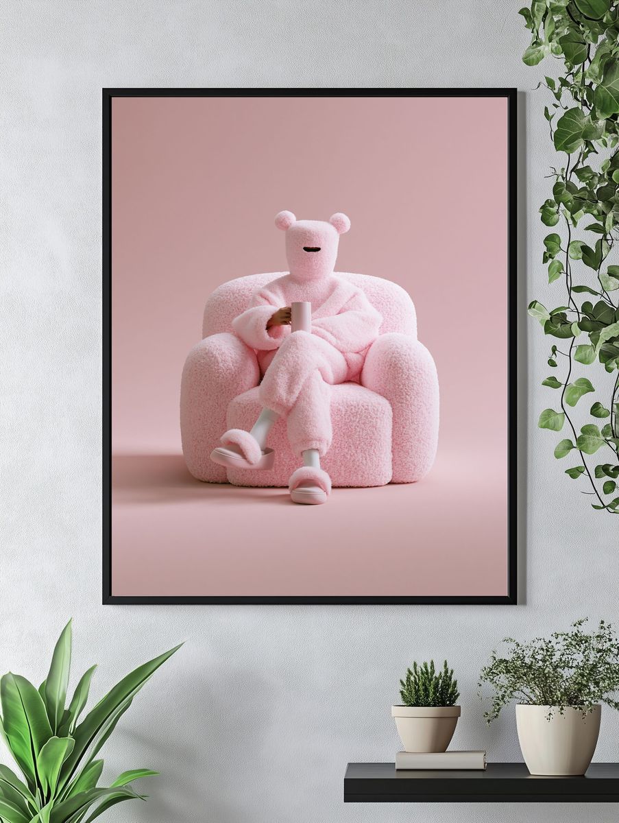 Pink Plush Figure Photography Poster. — room view 4