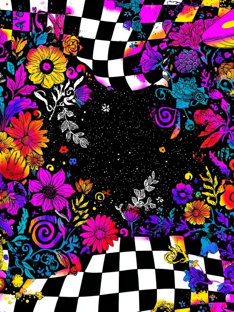 Psychedelic Floral Checkerboard Poster. poster — illustration art