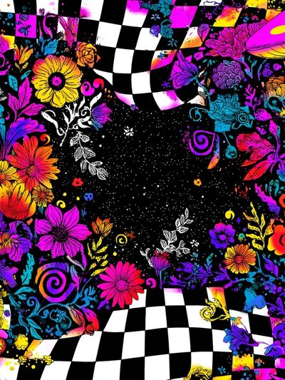 Psychedelic Floral Checkerboard Poster. poster