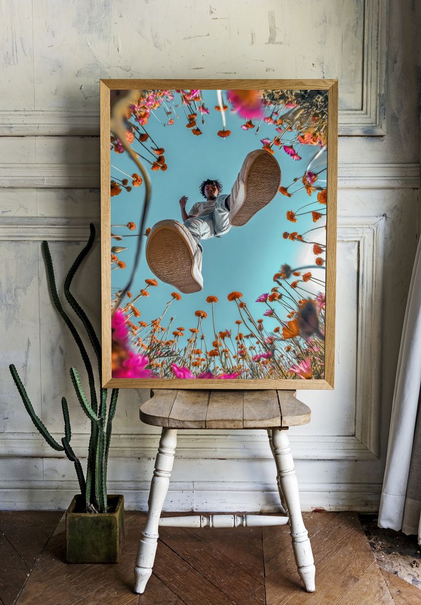 Young Person in Flower Field — Photography Print. — room view 1
