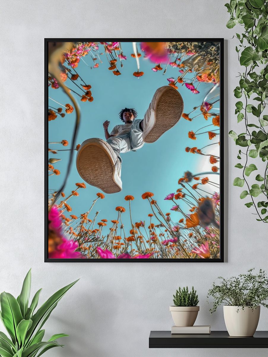 Young Person in Flower Field — Photography Print. — room view 4