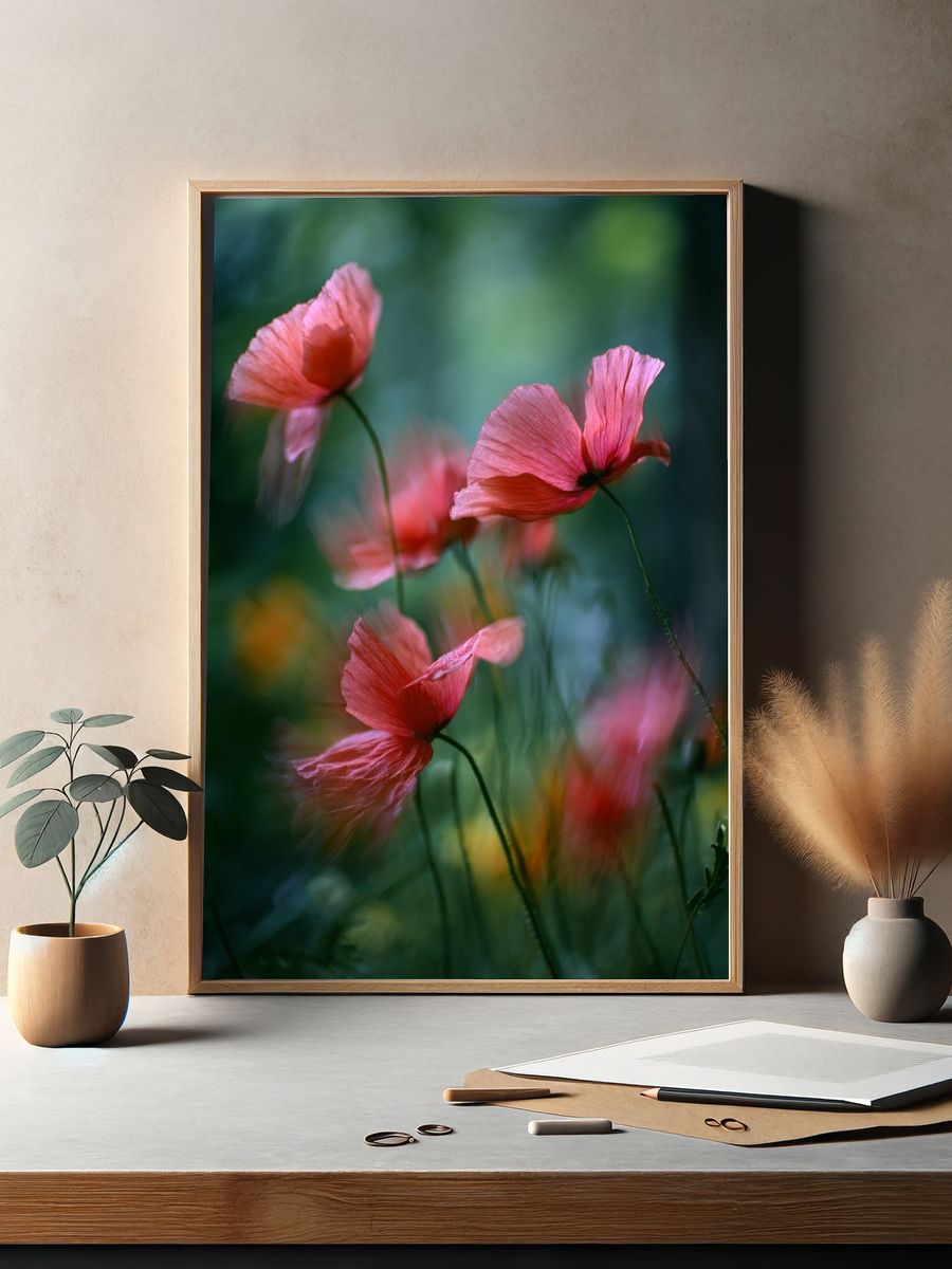 Pink Poppy Flowers — Photography Print. — room view 2