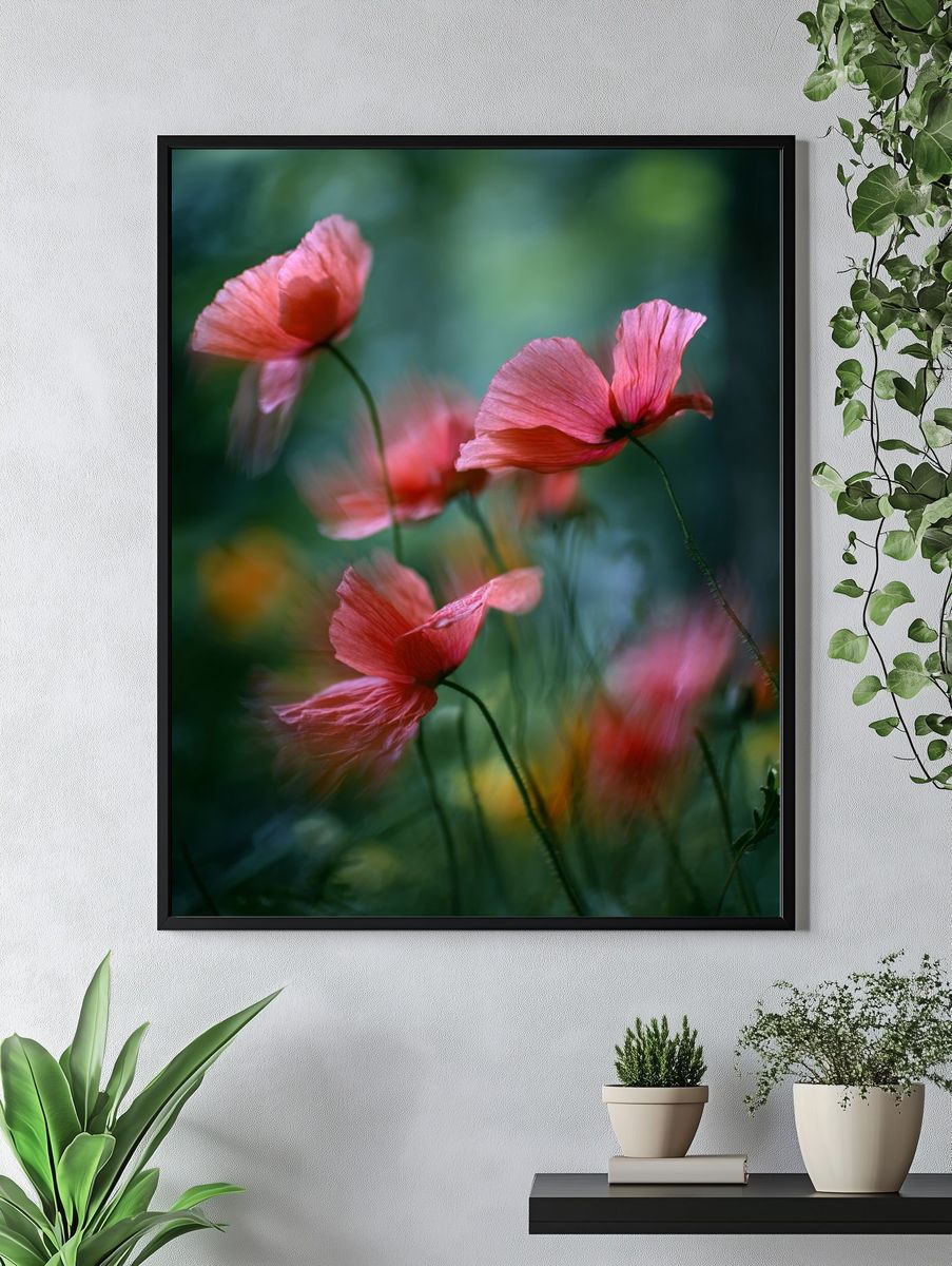 Pink Poppy Flowers — Photography Print. — room view 4