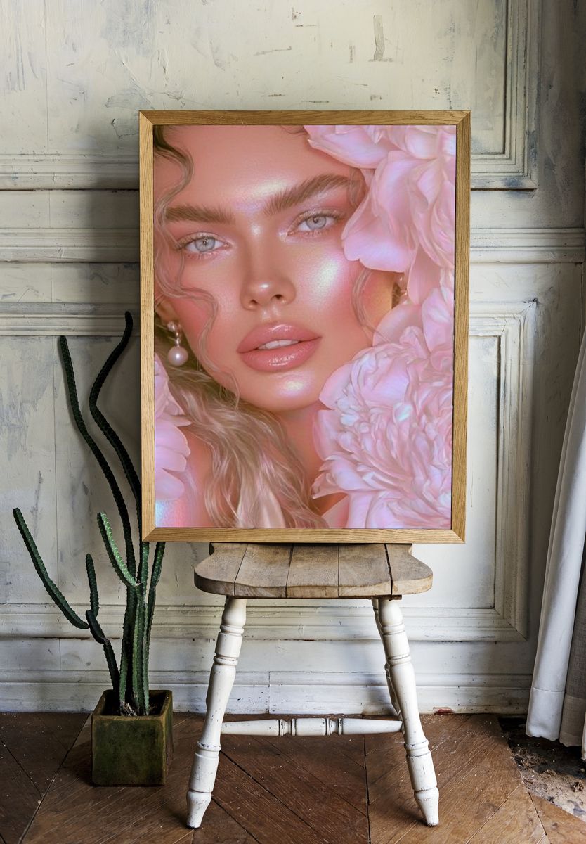 Pink Floral Portrait Poster. room preview