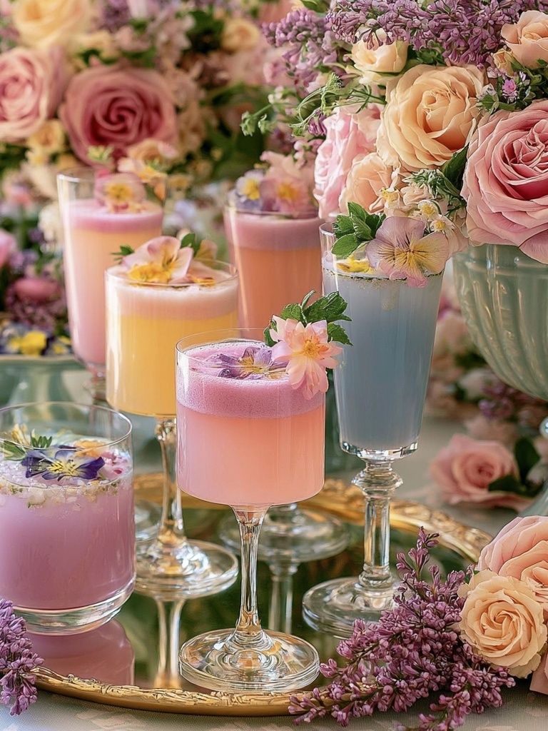 Pastel Floral Cocktails Photography Poster. poster detail
