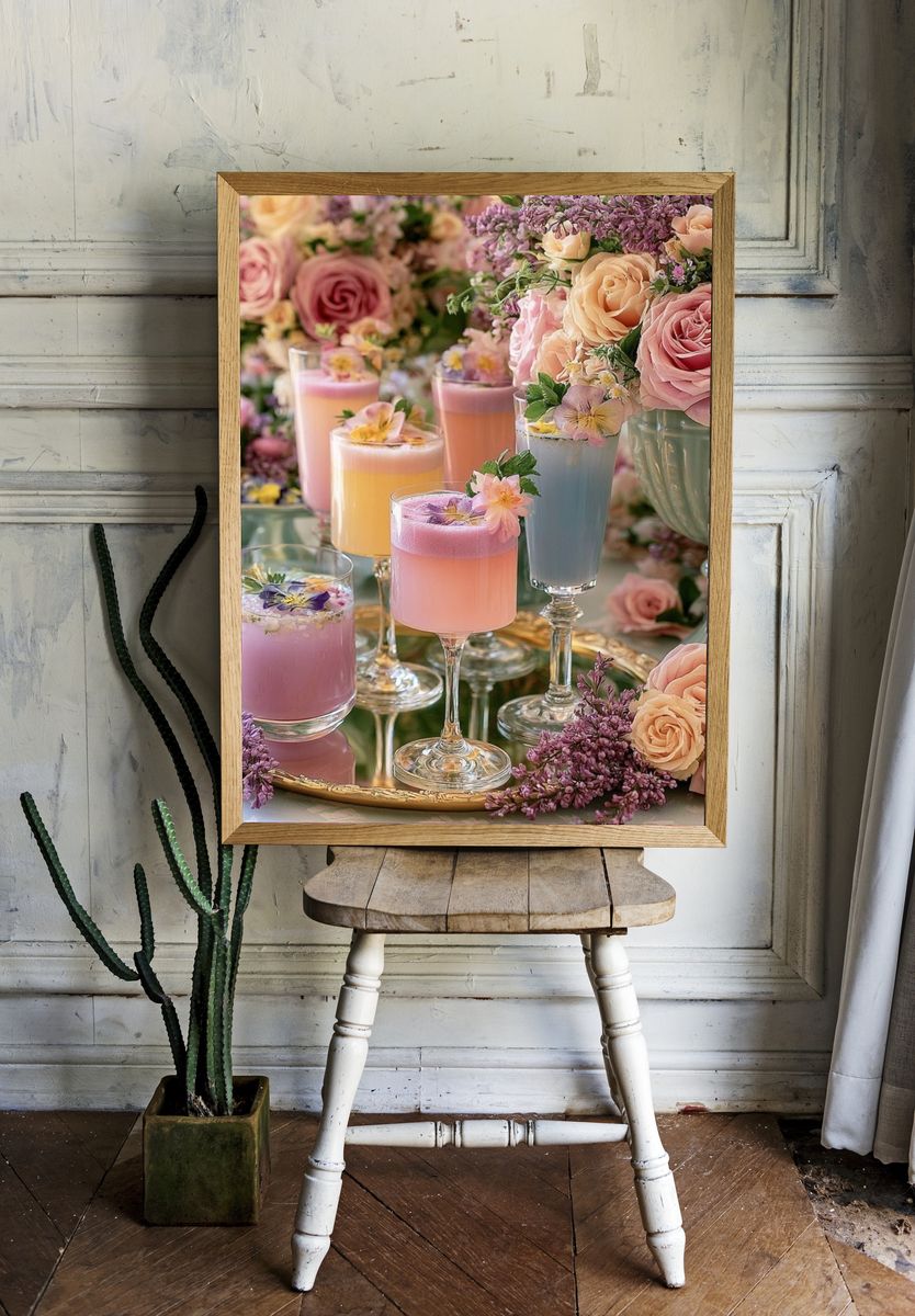 Pastel Floral Cocktails Photography Poster. — room view 1