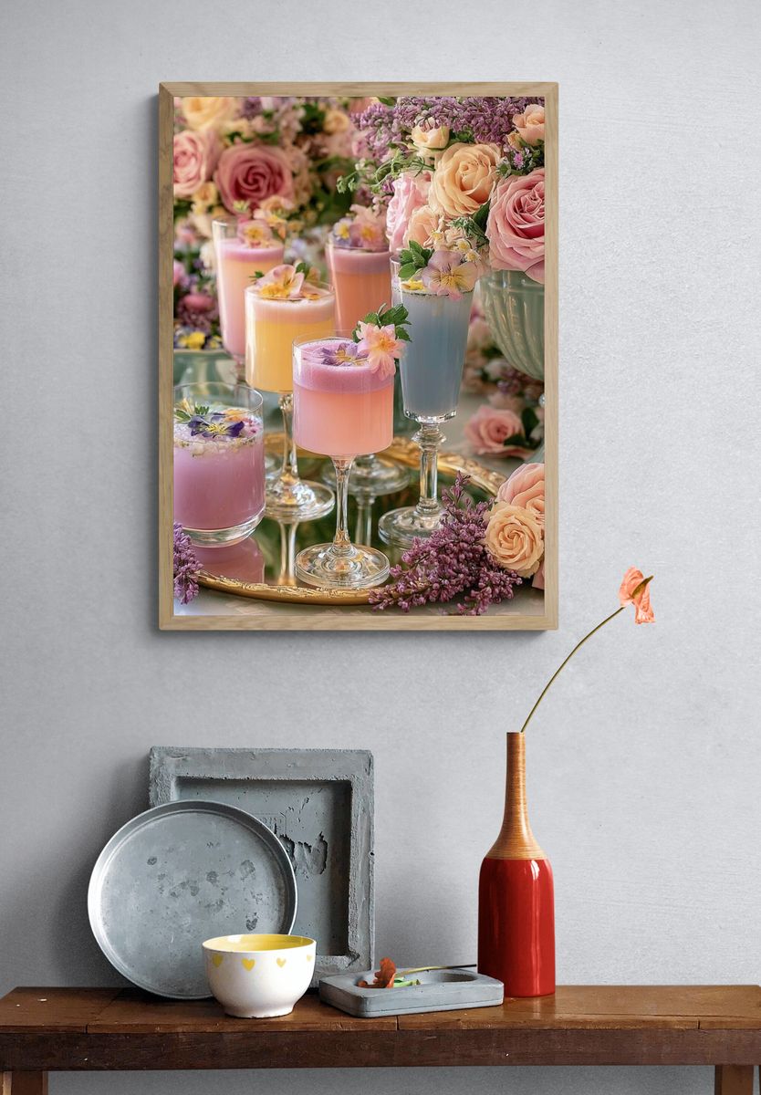 Pastel Floral Cocktails Photography Poster. — room view 3