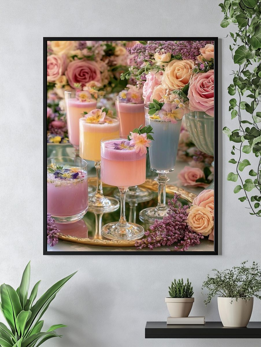 Pastel Floral Cocktails Photography Poster. — room view 4