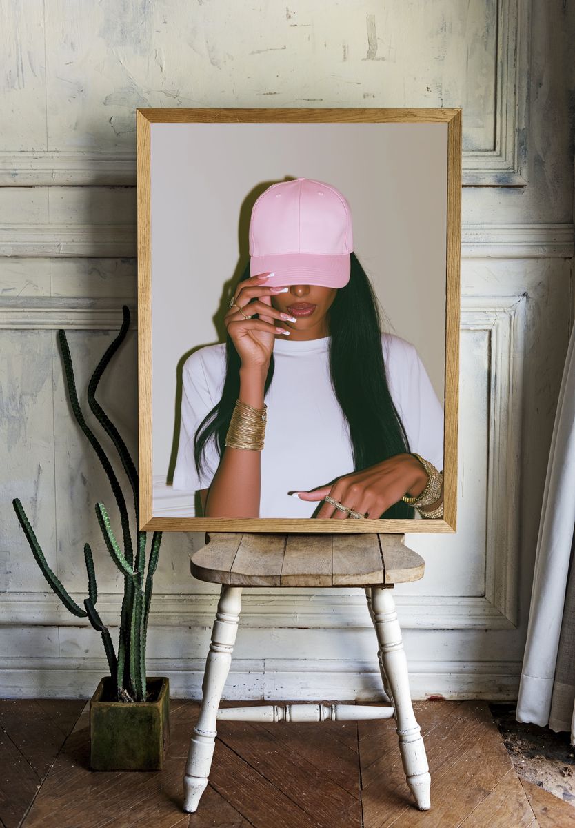 Pink Cap Fashion Portrait Poster. room preview