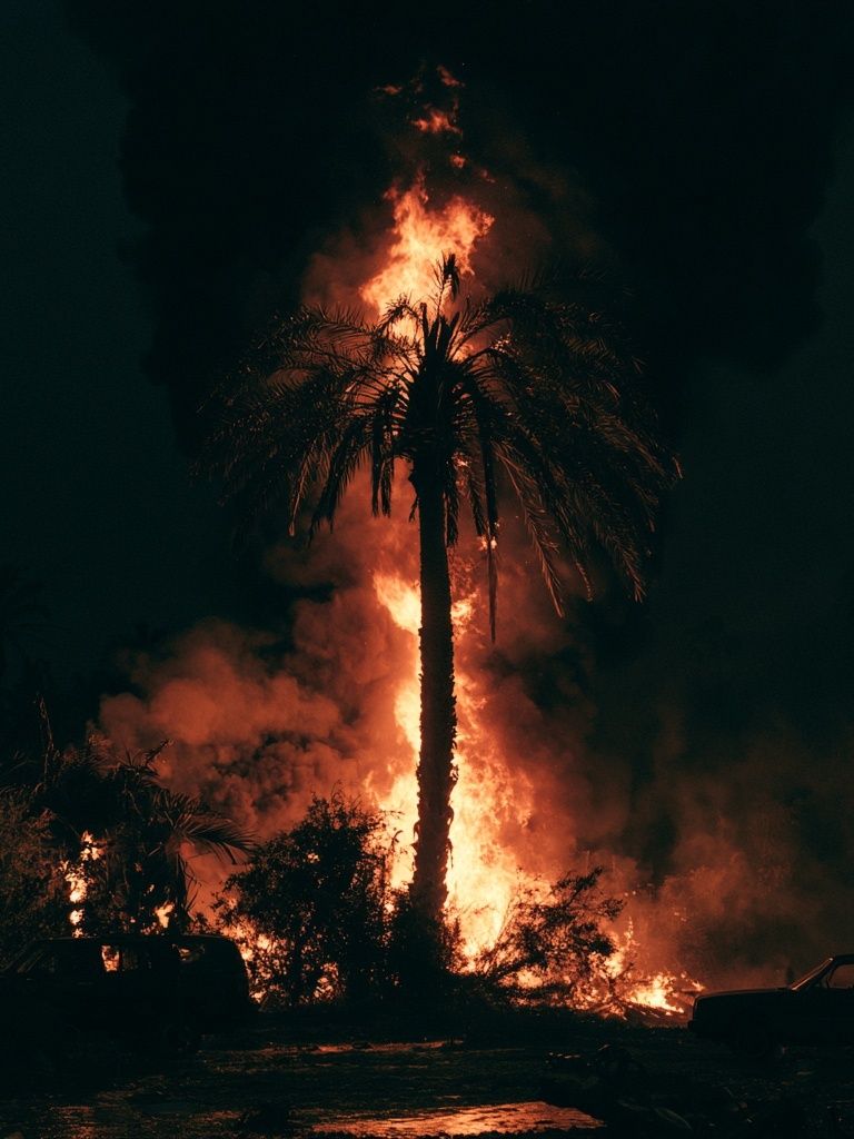Palm Tree Fire Night Photography Poster. poster — photography art