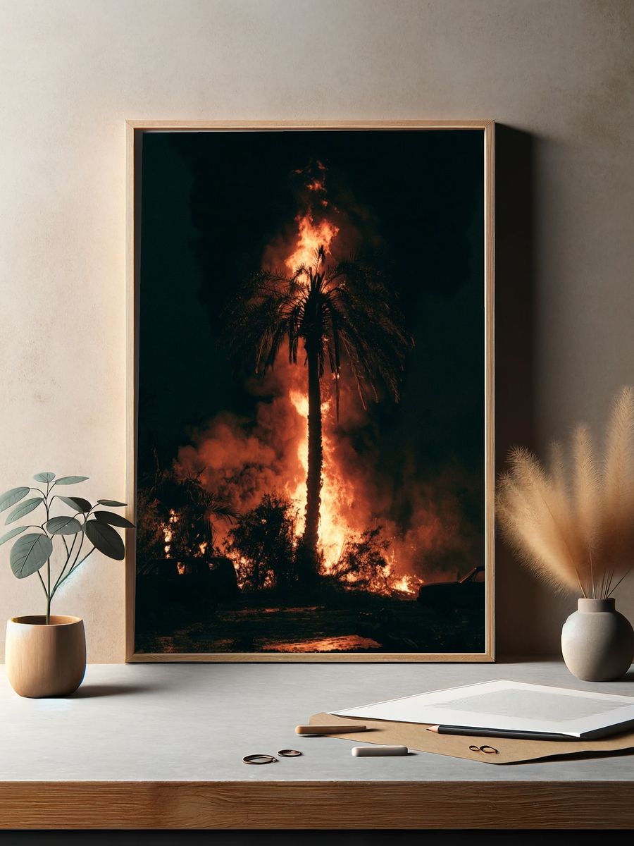 Palm Tree Fire Night Photography Poster. — room view 2