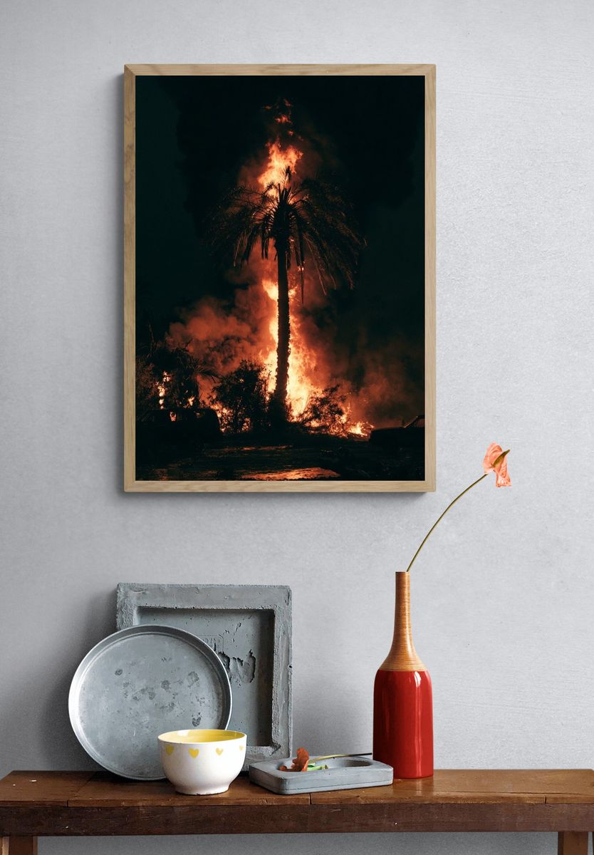 Palm Tree Fire Night Photography Poster. — room view 3