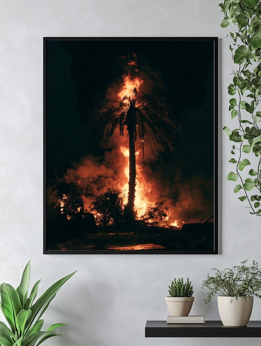 Palm Tree Fire Night Photography Poster. — room view 4