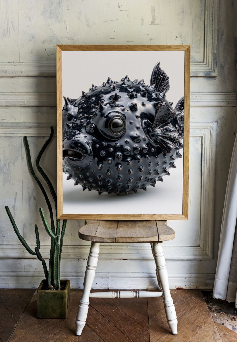 Spiky Pufferfish Illustration Poster. — room view 1