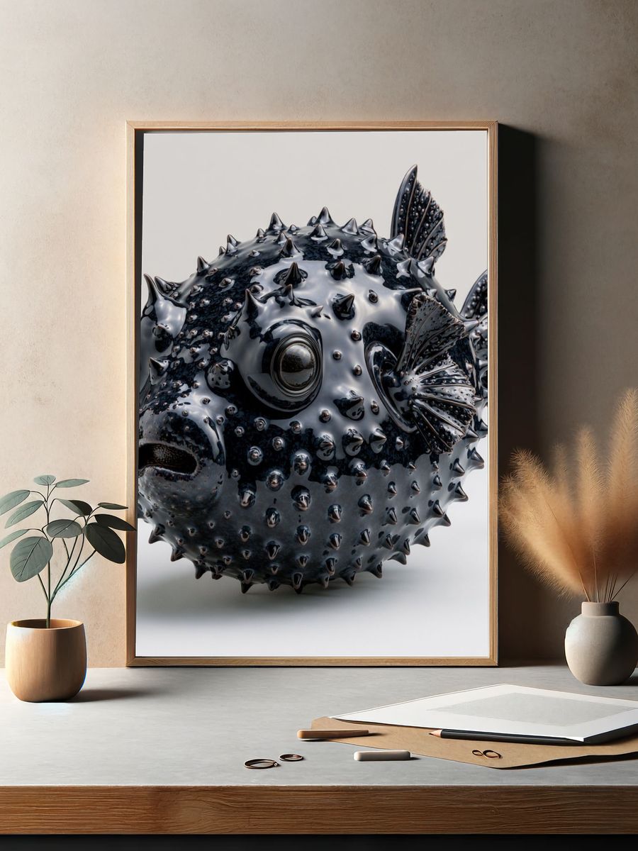 Spiky Pufferfish Illustration Poster. — room view 2