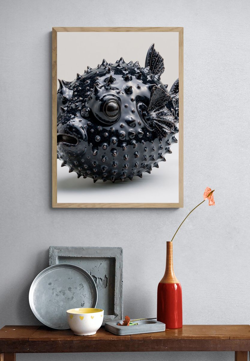 Spiky Pufferfish Illustration Poster. — room view 3