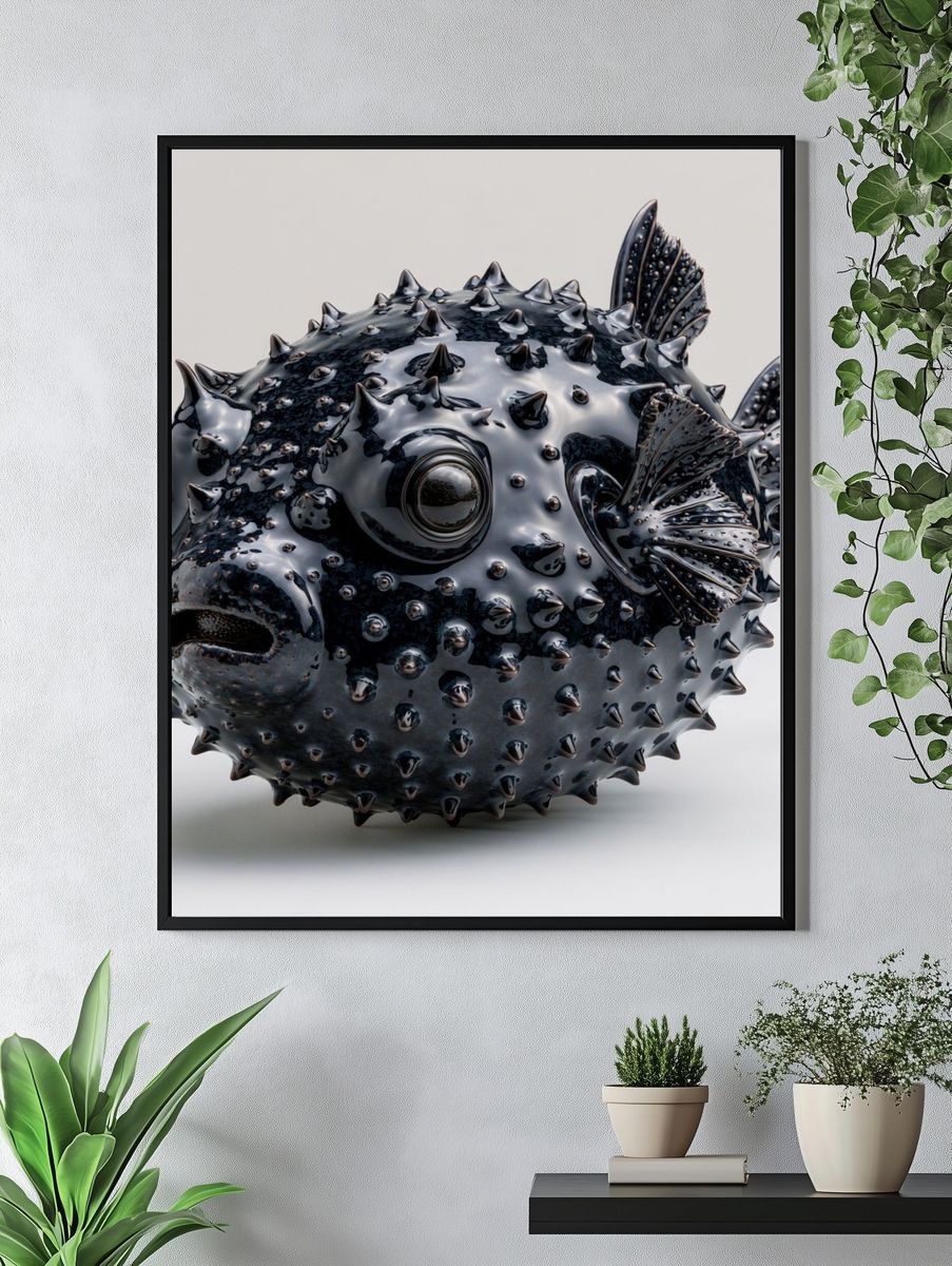 Spiky Pufferfish Illustration Poster. — room view 4