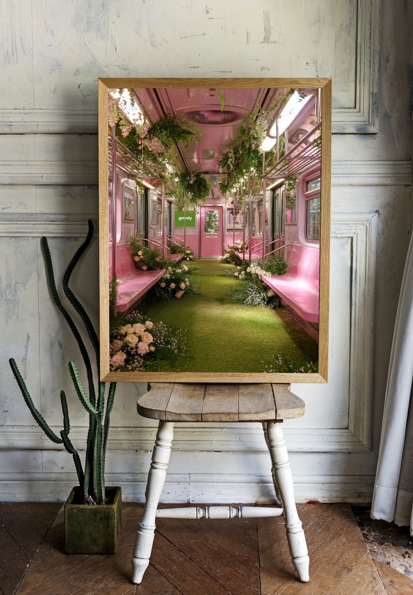 Pink Floral Train Interior Poster. room preview