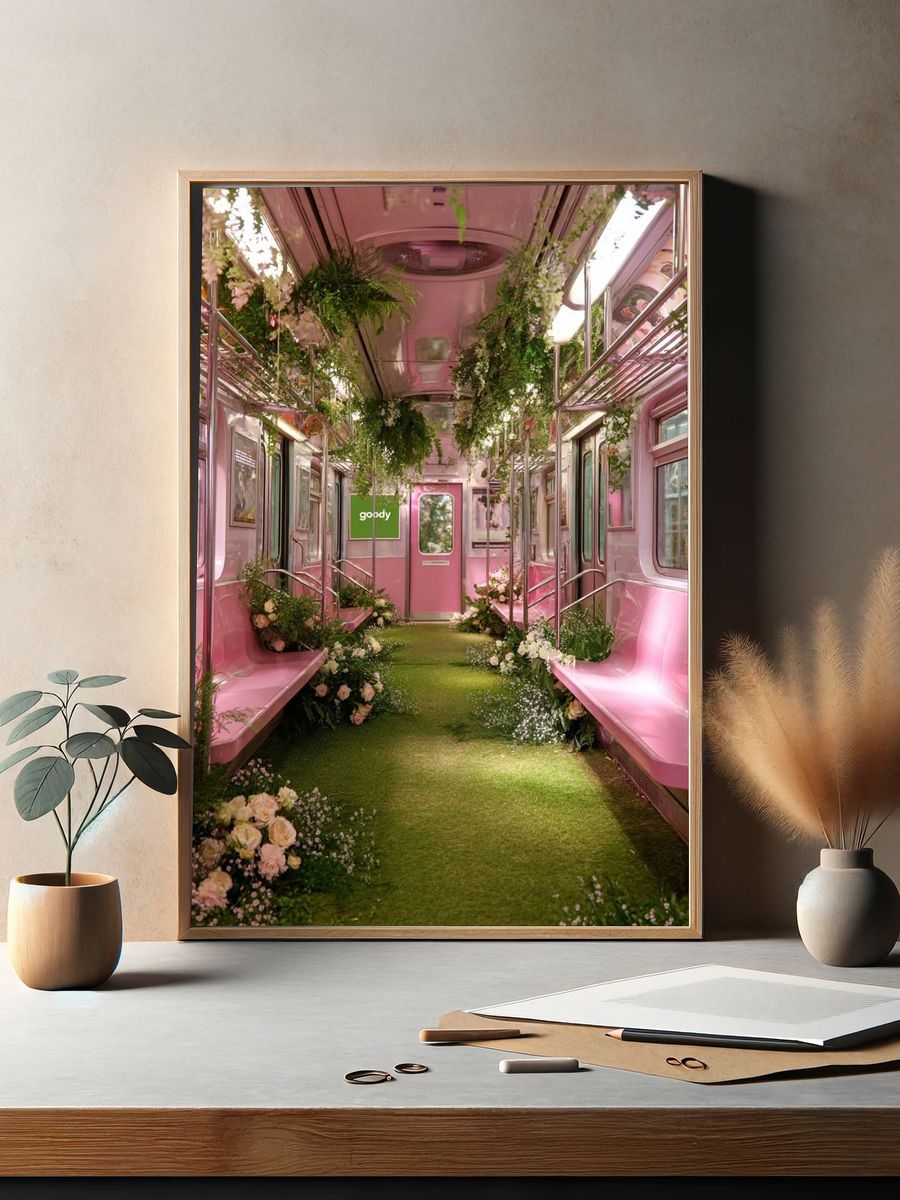 Pink Floral Train Interior Poster. — room view 2
