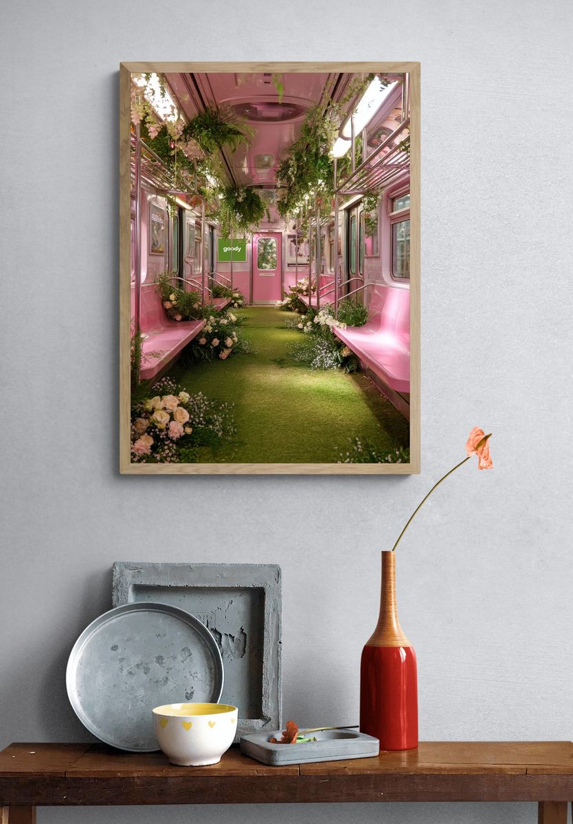 Pink Floral Train Interior Poster. — room view 3