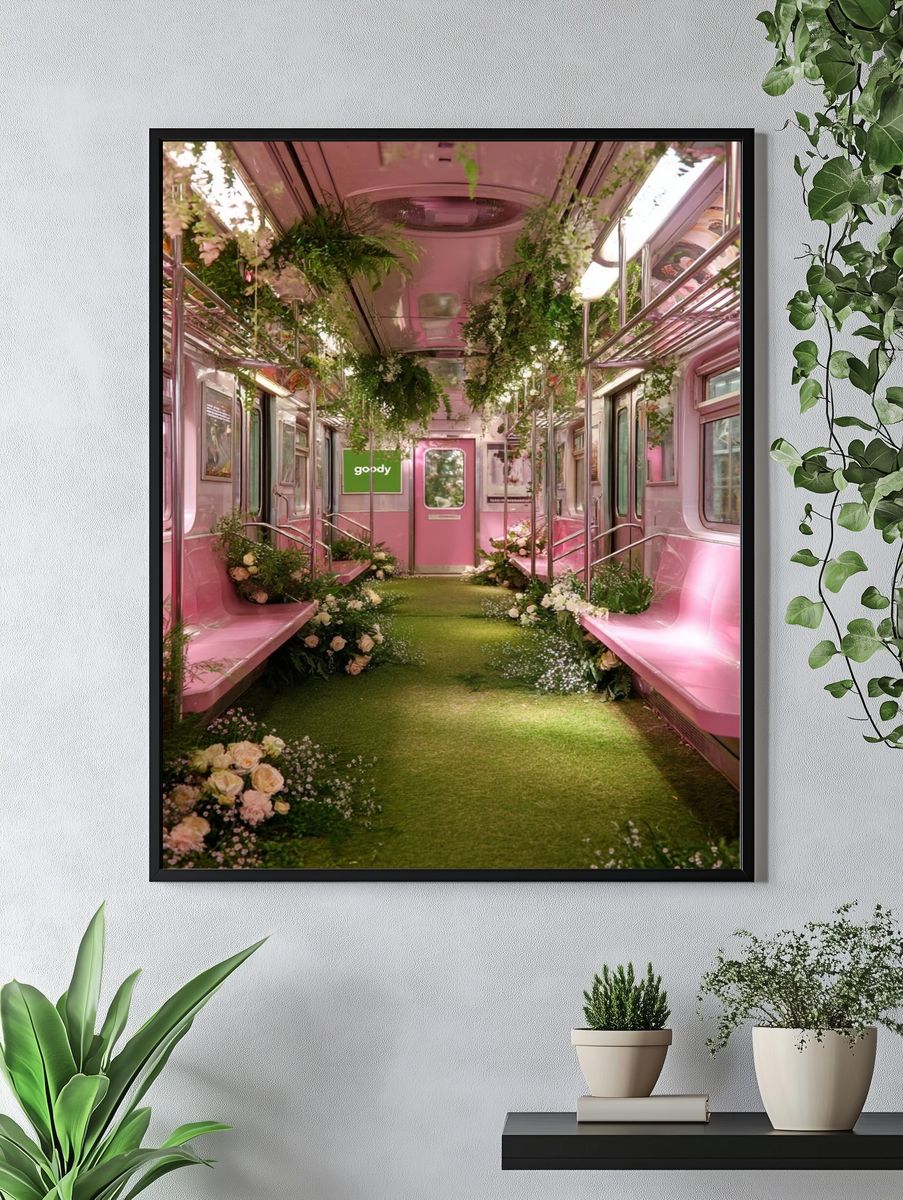 Pink Floral Train Interior Poster. — room view 4