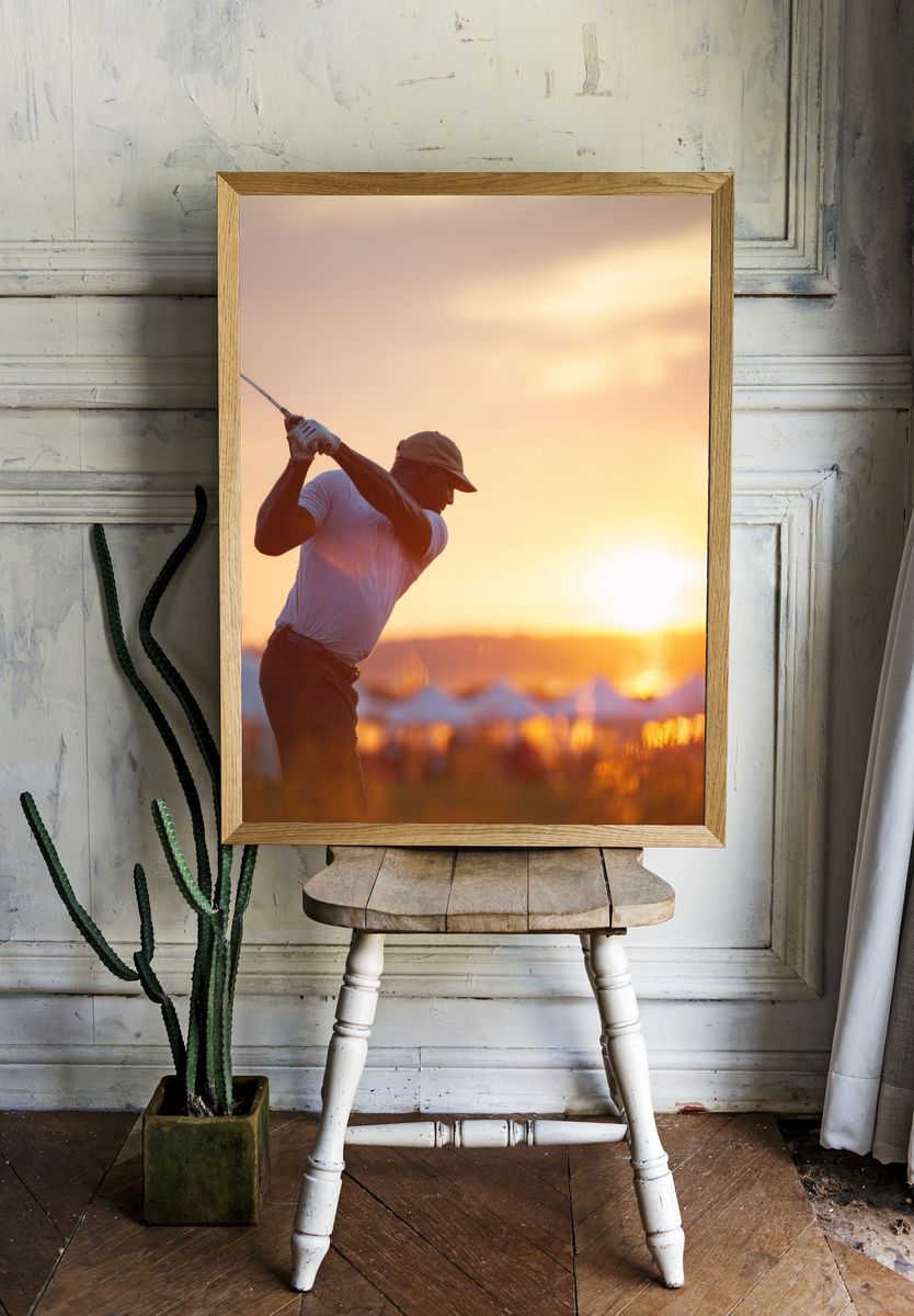Sunset Golf Swing Photography Poster. — room view 1