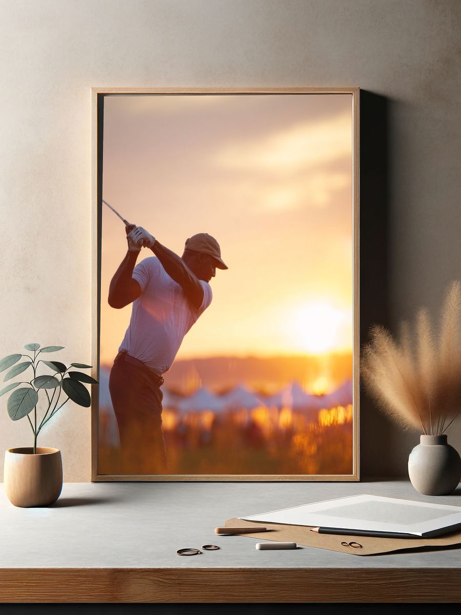 Sunset Golf Swing Photography Poster. — room view 2