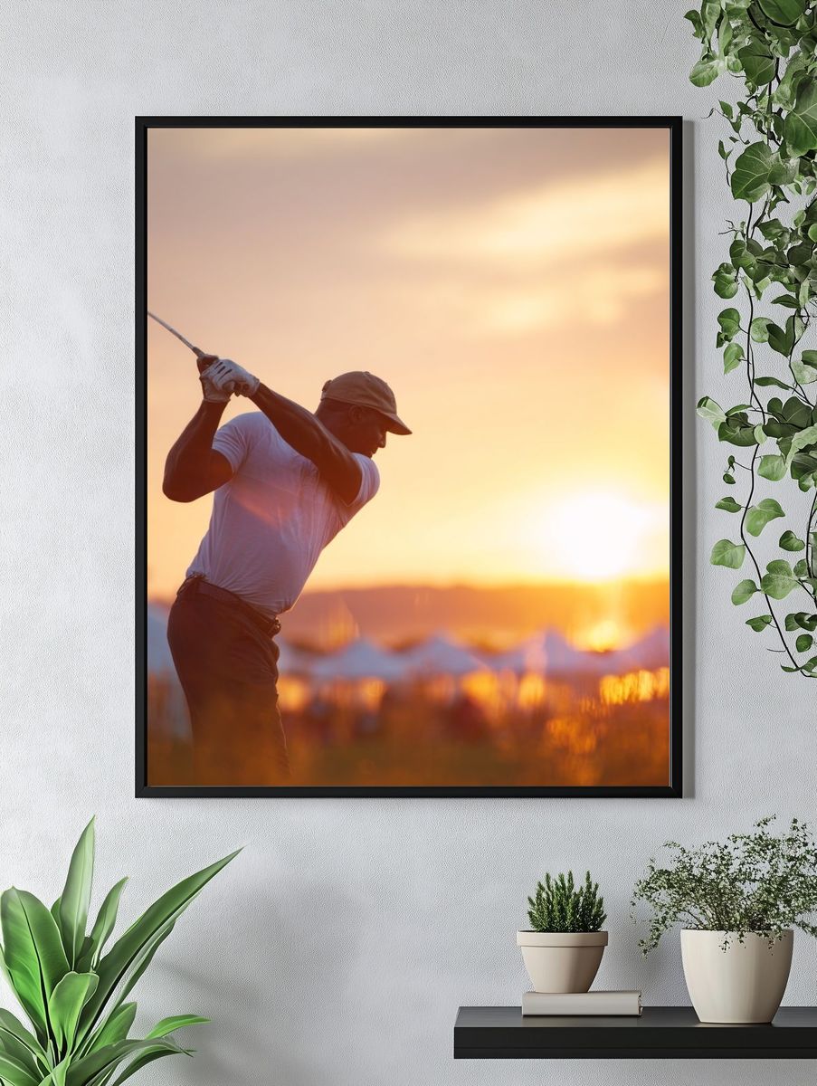 Sunset Golf Swing Photography Poster. — room view 4