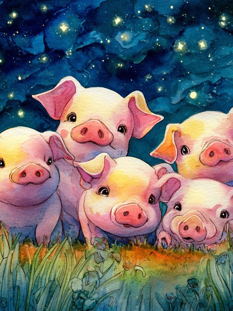 Adorable Piglets — Watercolor Print. poster detail