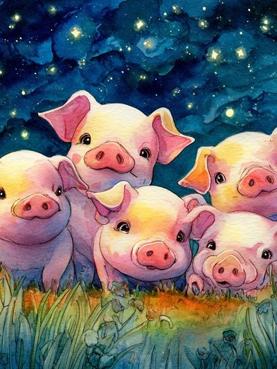 Adorable Piglets — Watercolor Print. poster print