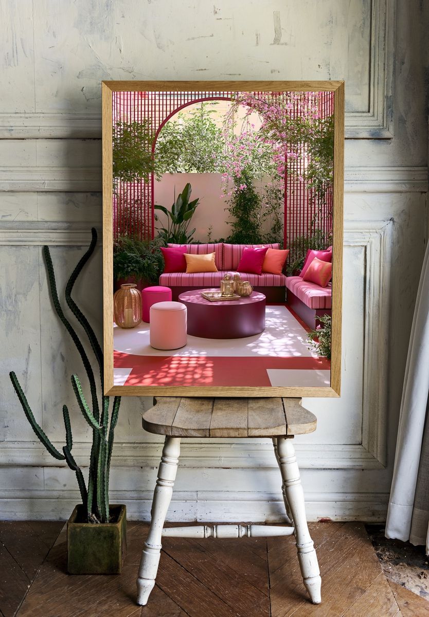 Pink Garden Lounge Photography Poster. — room view 1