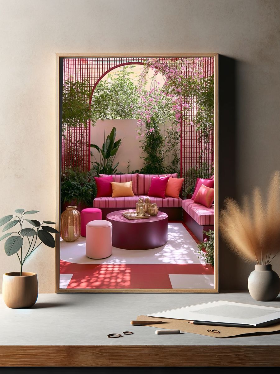 Pink Garden Lounge Photography Poster. — room view 2