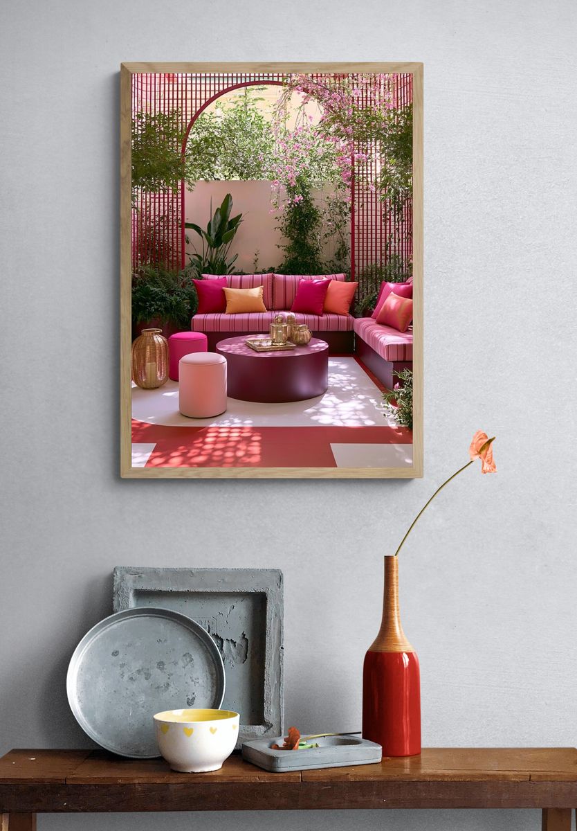 Pink Garden Lounge Photography Poster. — room view 3
