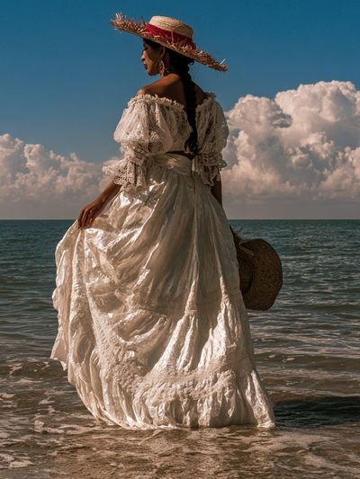 Seaside Woman in White Dress Photography Poster.