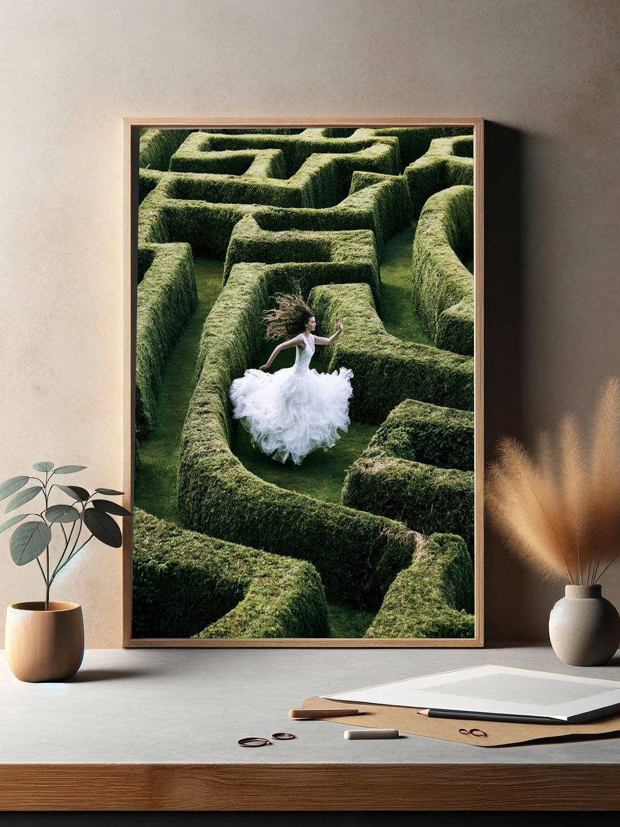 Bride in Hedge Maze Photography Poster. — room view 2