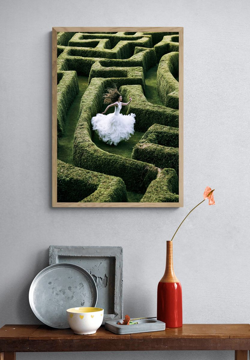 Bride in Hedge Maze Photography Poster. — room view 3