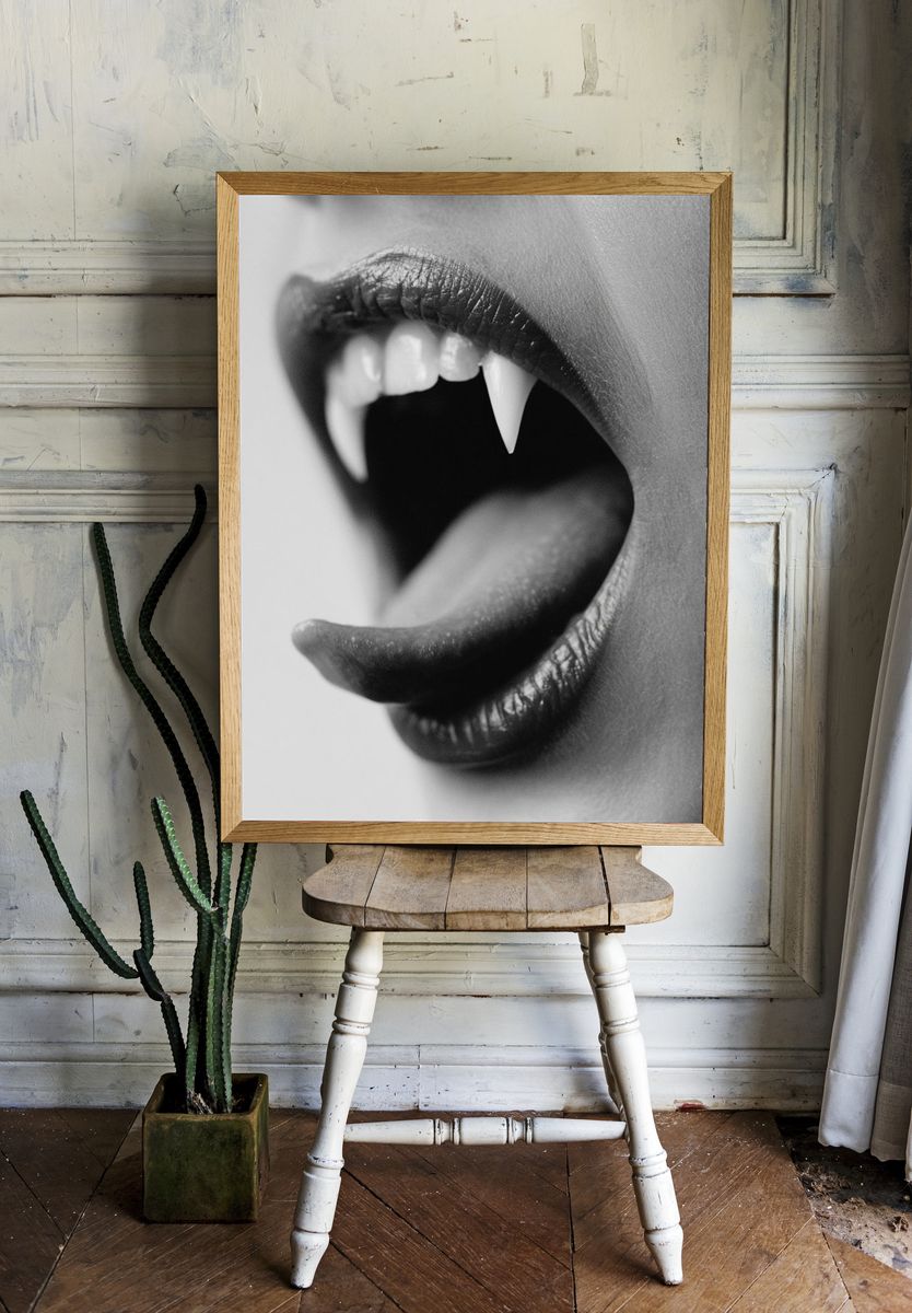 Vampire Lips Black-White Poster. room preview
