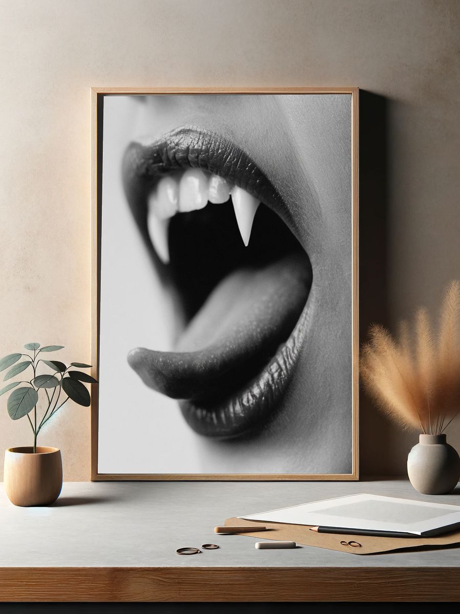 Vampire Lips Black-White Poster. — room view 2