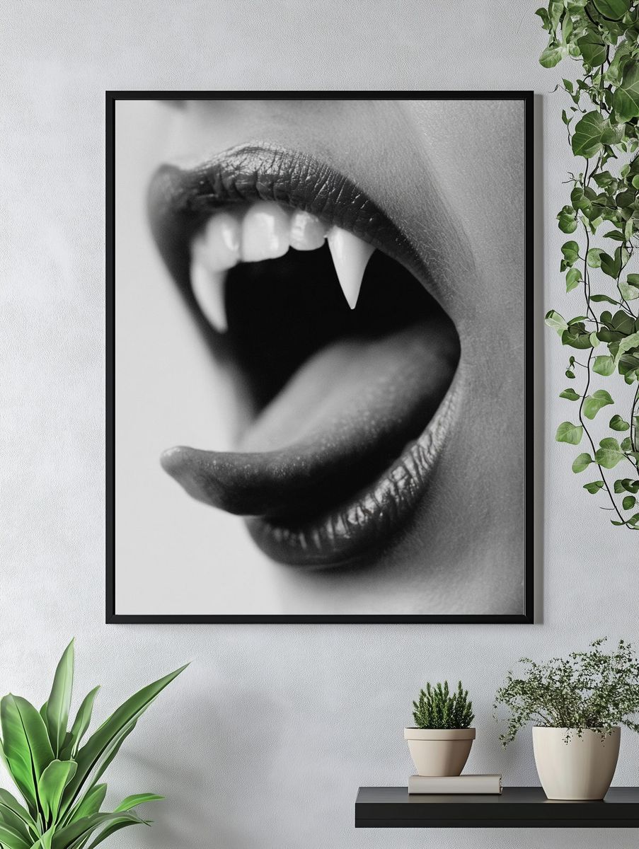 Vampire Lips Black-White Poster. — room view 4