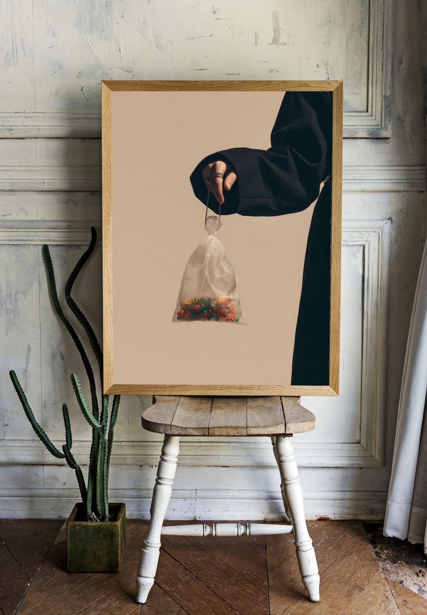 Minimalist Hand with Candy Bag Poster. room preview