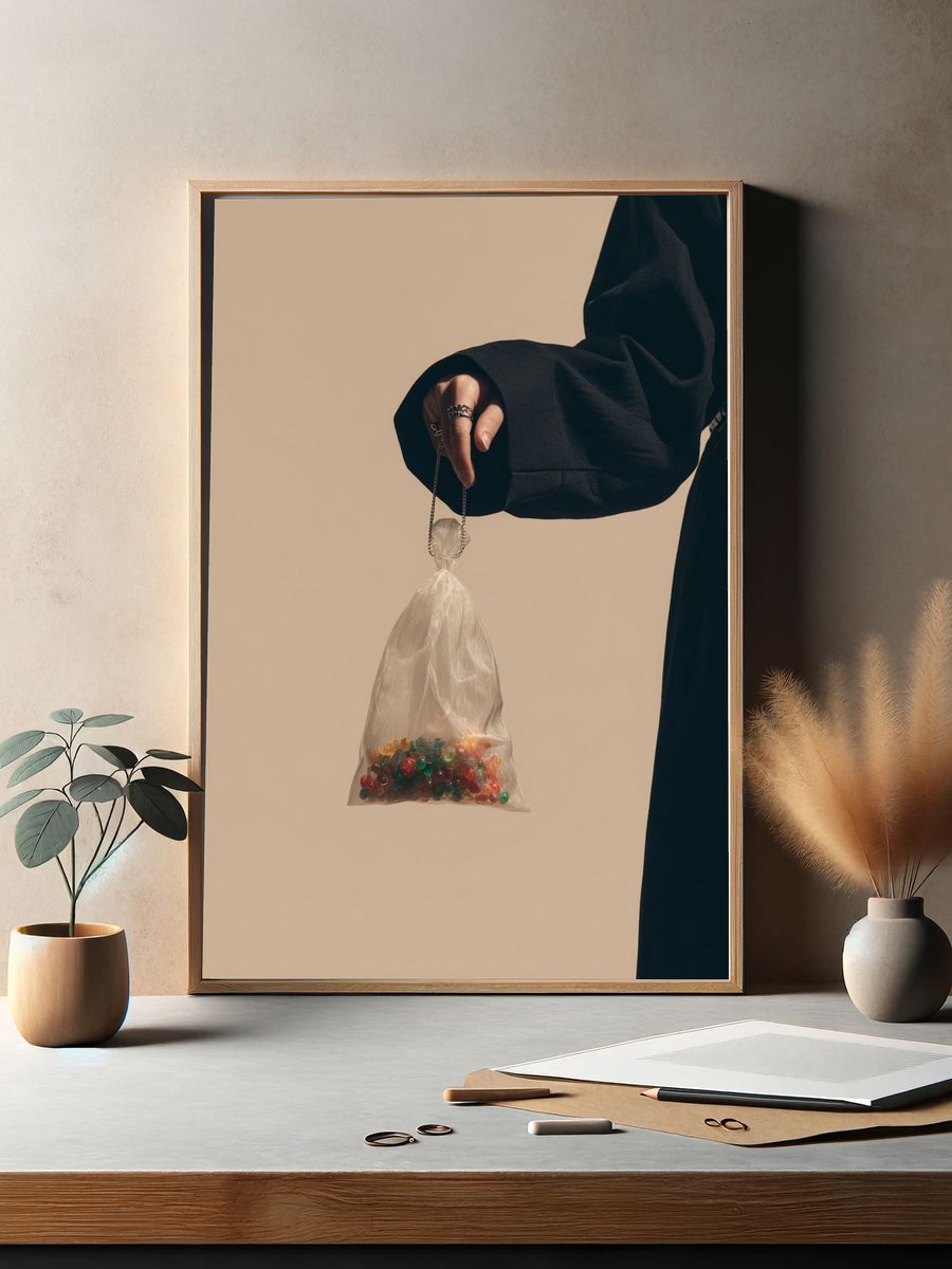 Minimalist Hand with Candy Bag Poster. — room view 2